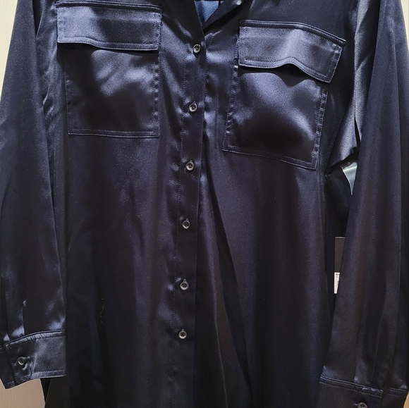 Simply Vera Vera Wang Navy Blue Satin Blouse - Picture 4 of 5